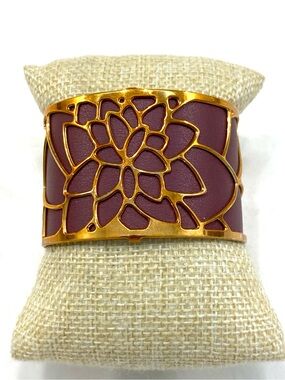 Les Georgettes Gold Nenuphar Cuff Bracelet Reversible Leather Insert France